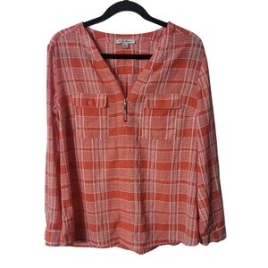 Studio Works Orange Plaid Women's Top Size Large